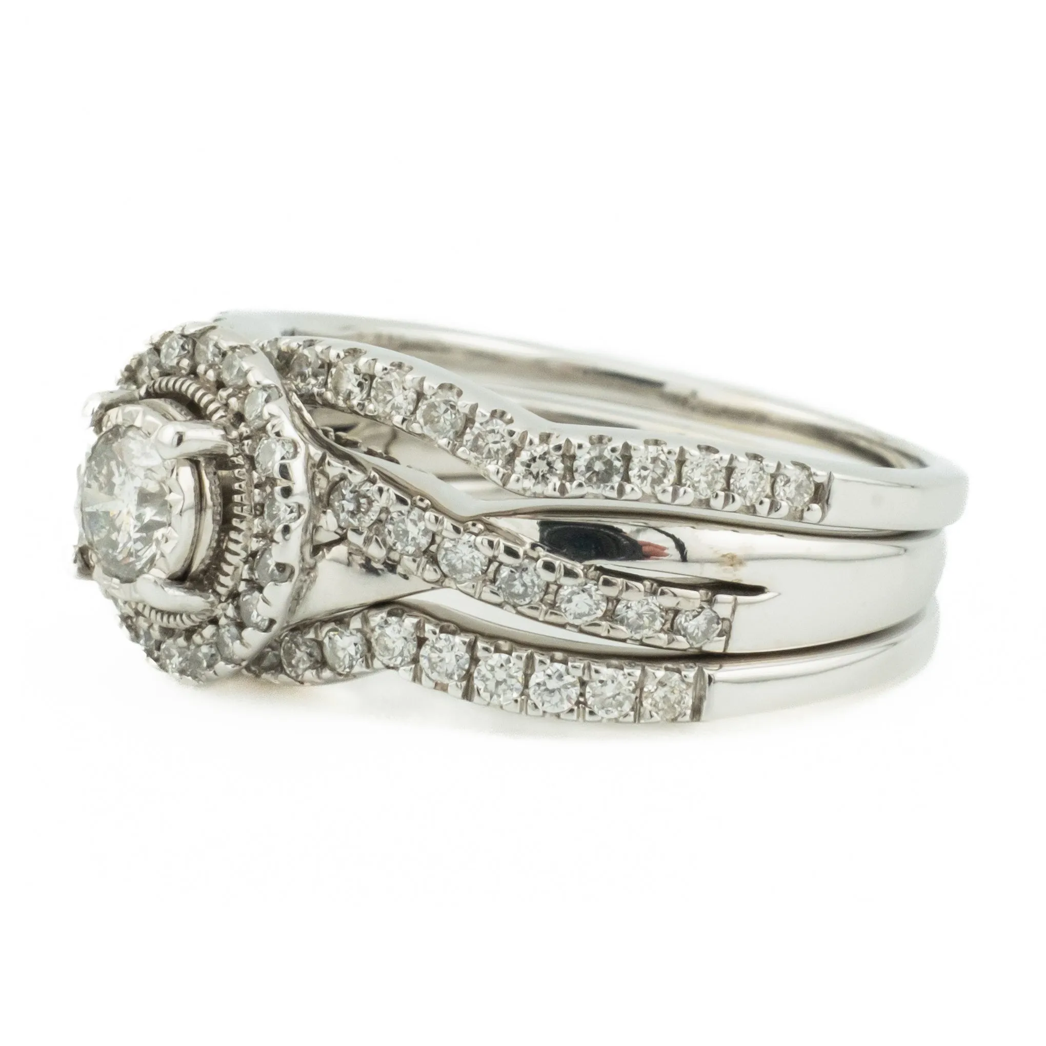 0.25ctw Round Diamond H/I1 & Accented Bridal Wedding Set in 14K White Gold - Size 7.25