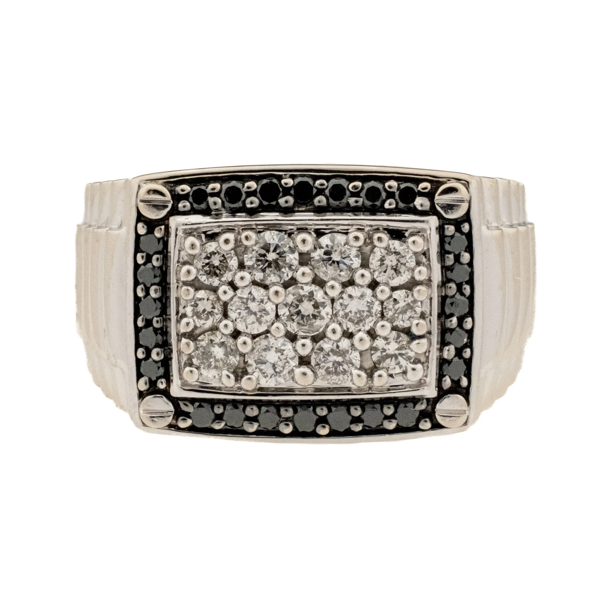 0.87ctw Diamond Cluster Men's Ring in 10K White Gold - Size 9.5