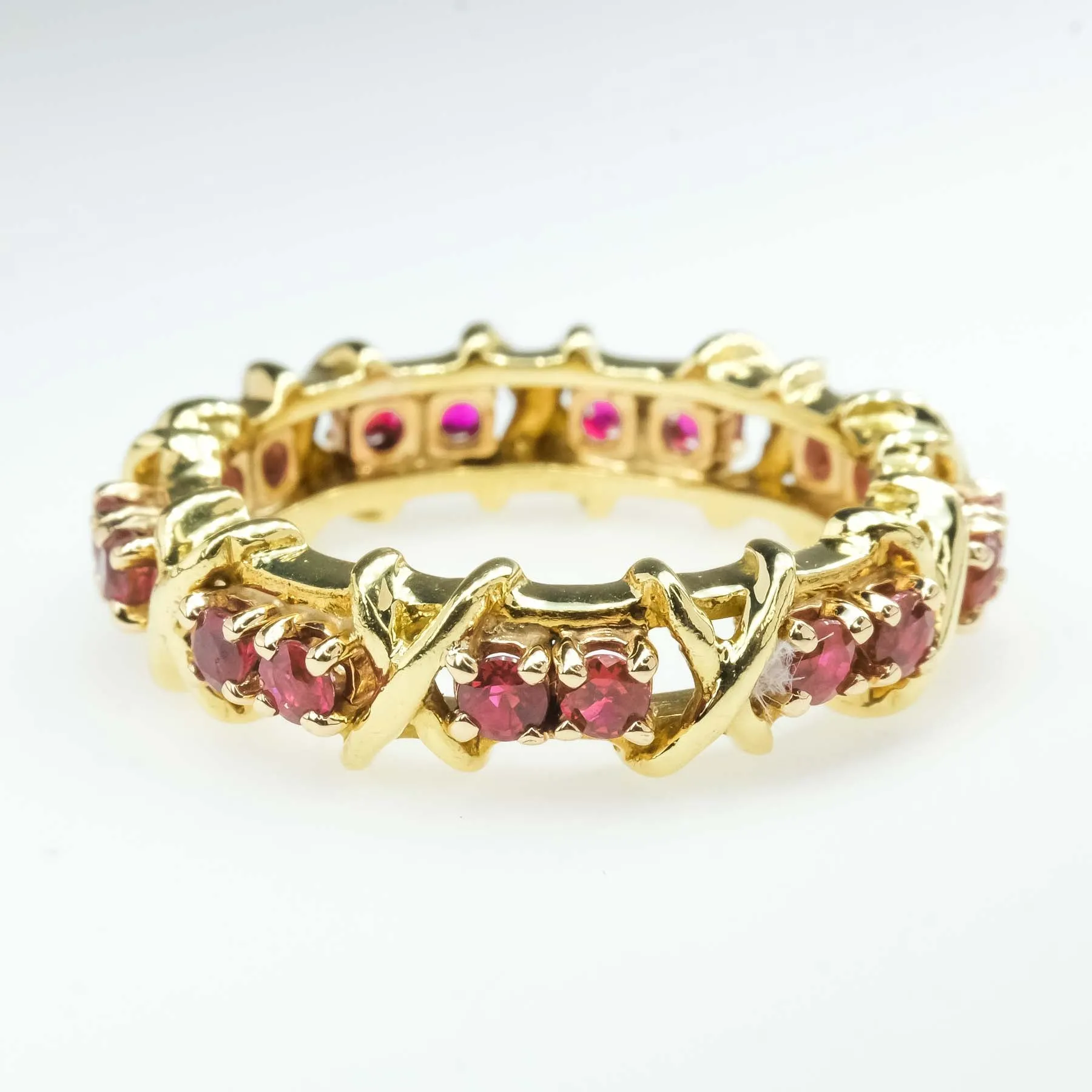 0.99ctw Ruby XO Eternity Band Ring in 18K Yellow Gold