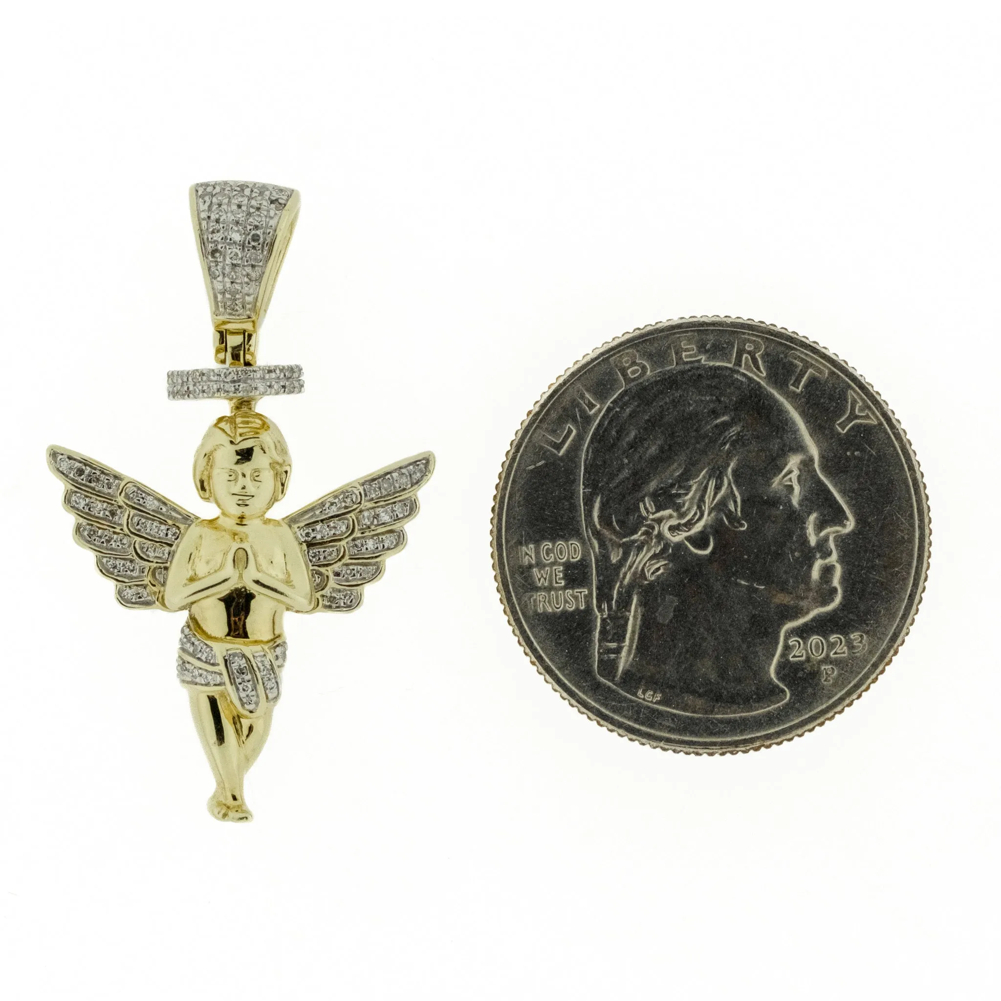 1.00ctw Diamond Accented Religious Angel Pendant in 10K Two-Tone Gold