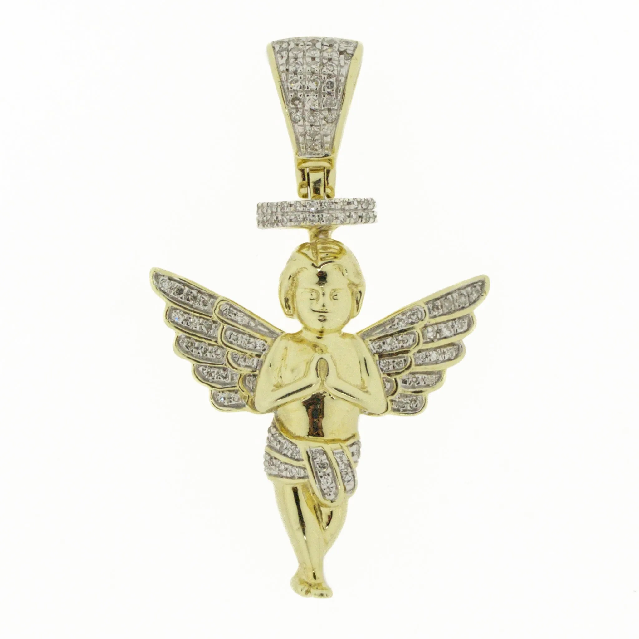 1.00ctw Diamond Accented Religious Angel Pendant in 10K Two-Tone Gold