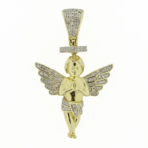 1.00ctw Diamond Accented Religious Angel Pendant in 10K Two-Tone Gold