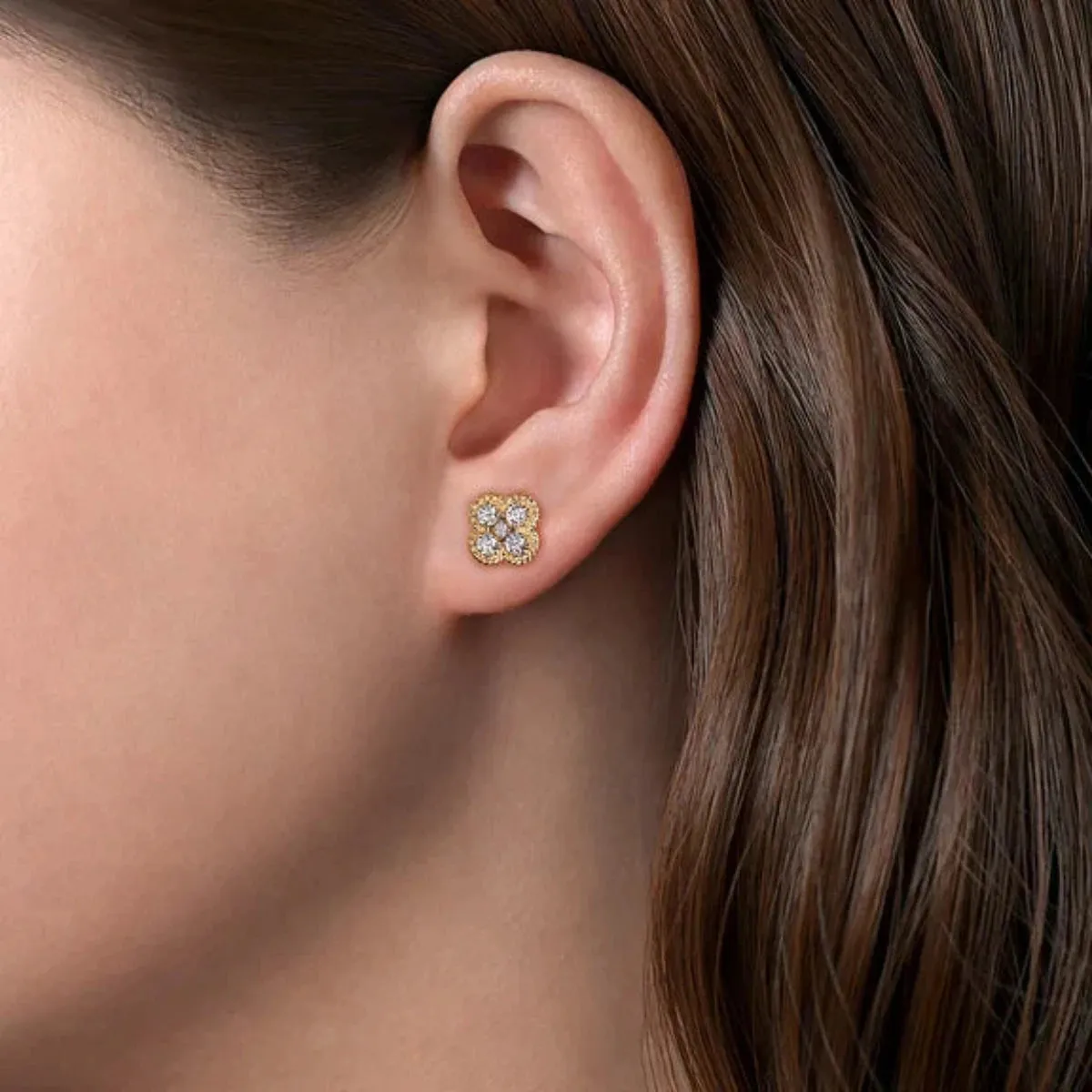 14K Y Gold 0.50cttw Twisted Rope Diamond Stud Earrings