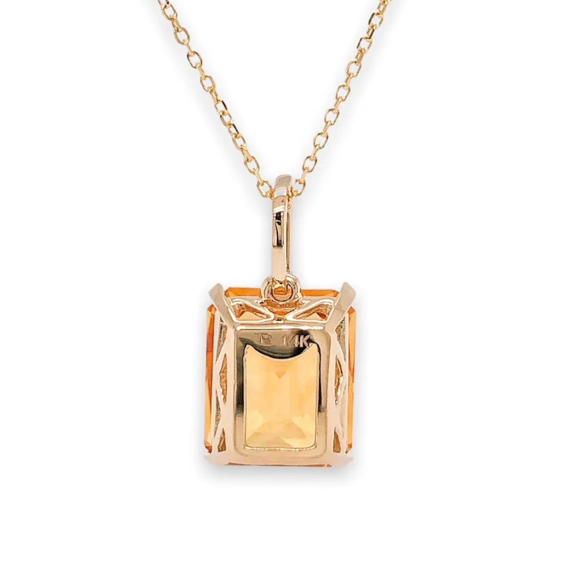 14K Y Gold 4.80ct Emerald Cut Citrine 0.03cttw G/SI1 Diamond Pendant