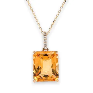 14K Y Gold 4.80ct Emerald Cut Citrine 0.03cttw G/SI1 Diamond Pendant
