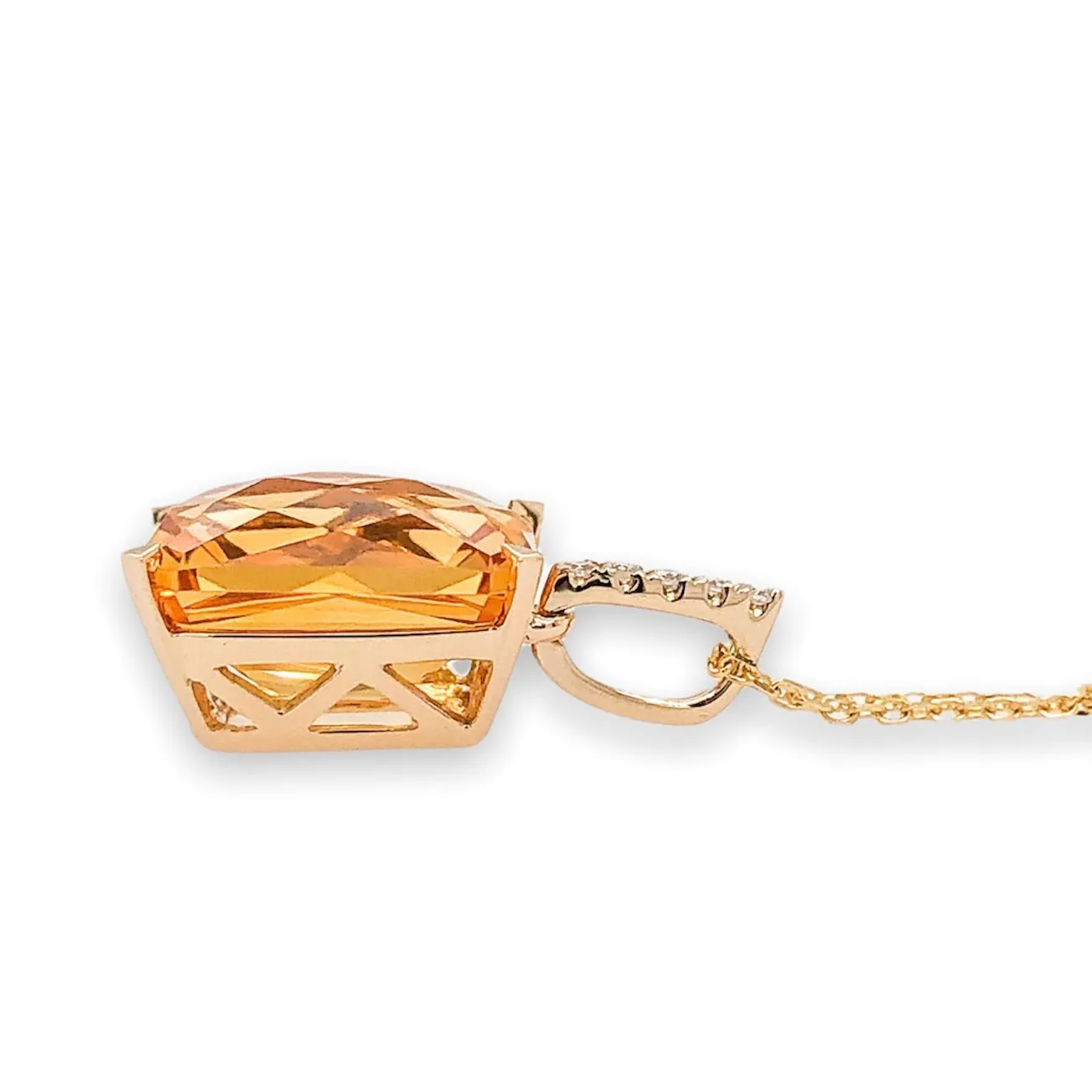 14K Y Gold 4.80ct Emerald Cut Citrine 0.03cttw G/SI1 Diamond Pendant