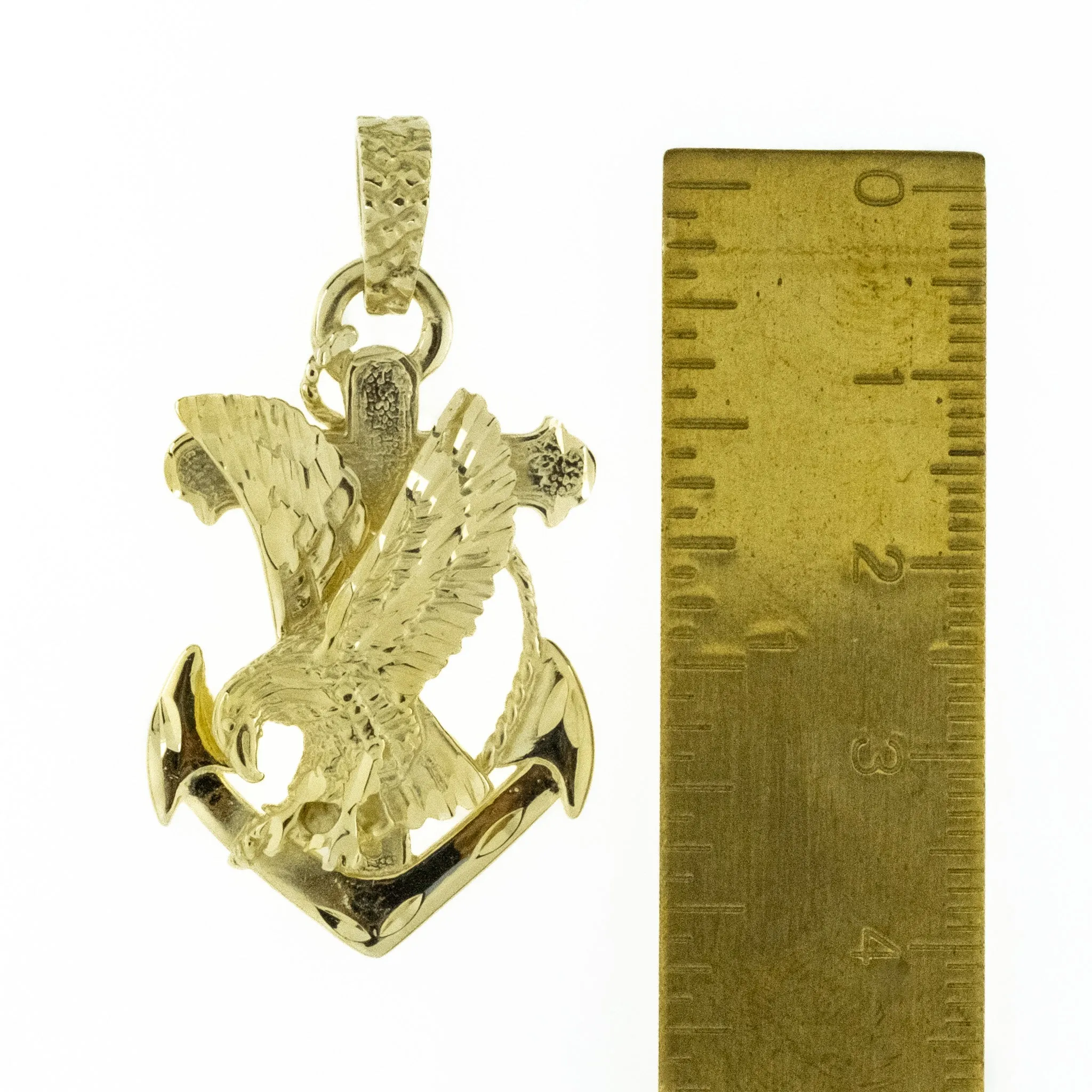 1.75" Eagle Cross Anchor Pendant Charm in 14K Yellow Gold