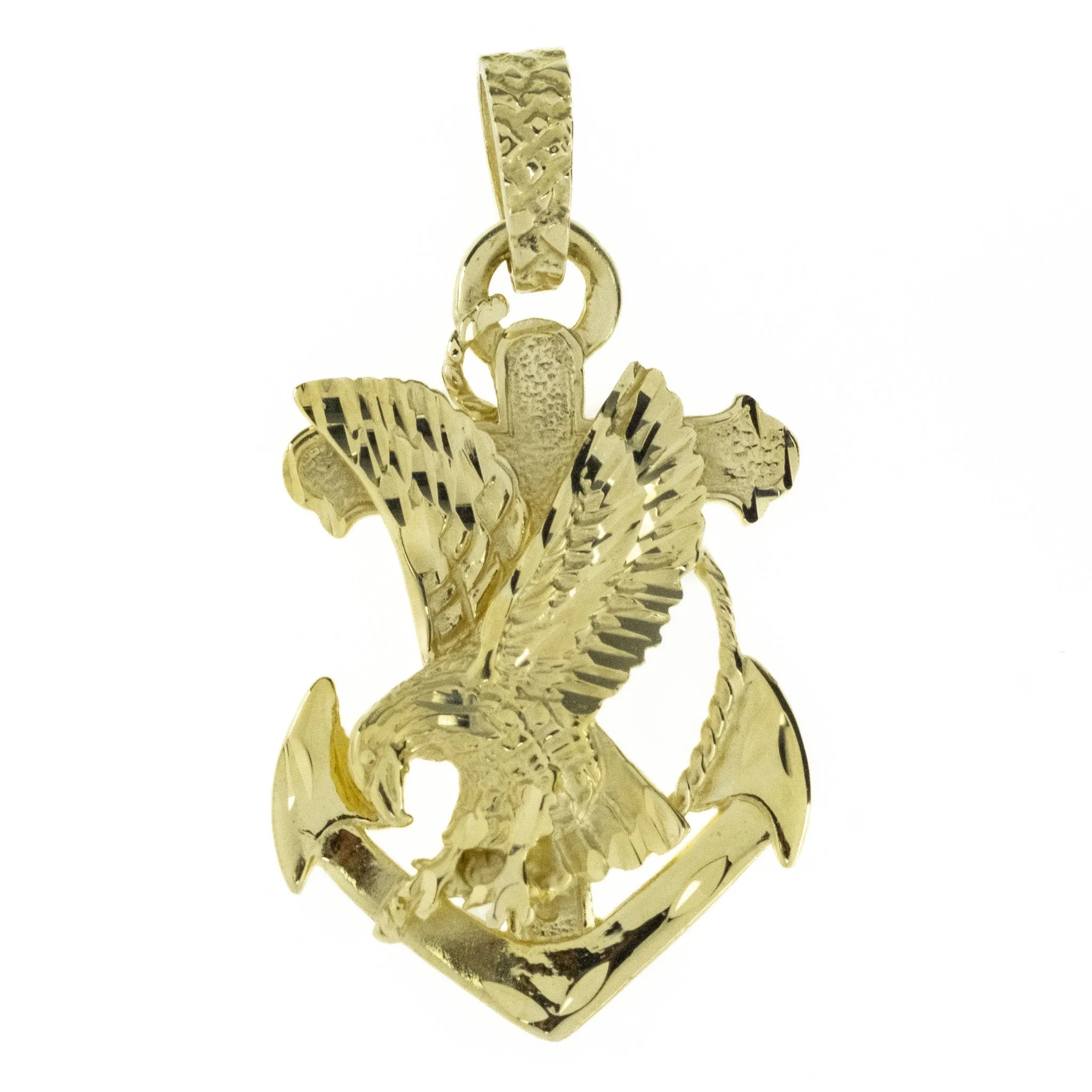 1.75" Eagle Cross Anchor Pendant Charm in 14K Yellow Gold