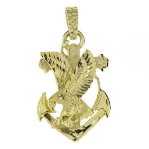 1.75" Eagle Cross Anchor Pendant Charm in 14K Yellow Gold
