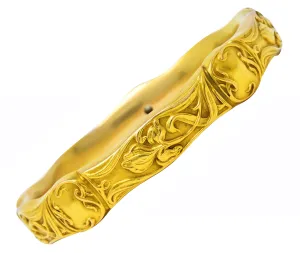 1905 Art Nouveau Diamond Sapphire 18 Karat Yellow Gold Iris Bangle Bracelet