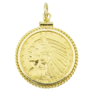 1911 22K American Indian Head $5 Coin Pendant w/ 14K Yellow Gold Bezel - 11grams