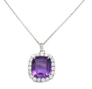 1950's Mid-Century Amethyst Diamond Platinum Cluster Enhancer Pendant Brooch Necklace