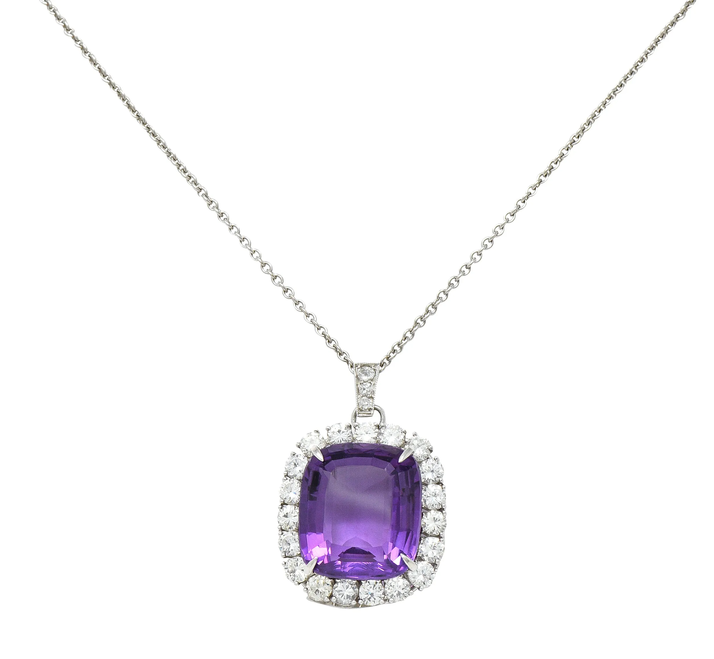 1950's Mid-Century Amethyst Diamond Platinum Cluster Enhancer Pendant Brooch Necklace