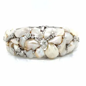 1960s 14KT White Gold Natural Pearl & Diamond Bracelet