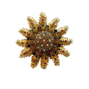 1960s 18KT Yellow Gold Diamond, Emerald, Ruby & Sapphire Articulated Starfish Brooch