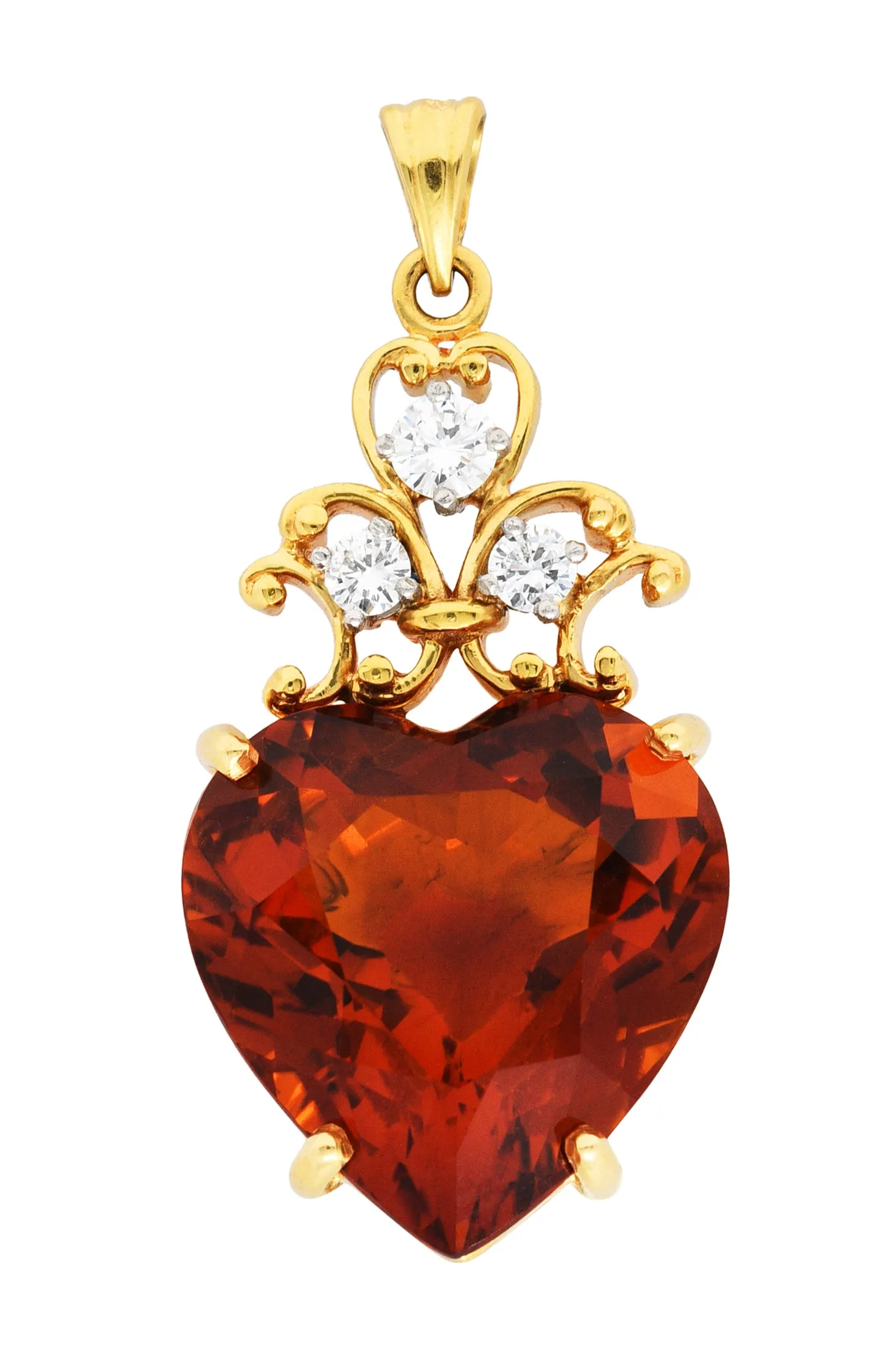 1964 Felger Inc. Citrine Diamond Platinum 18 Karat Gold Heart Pendant