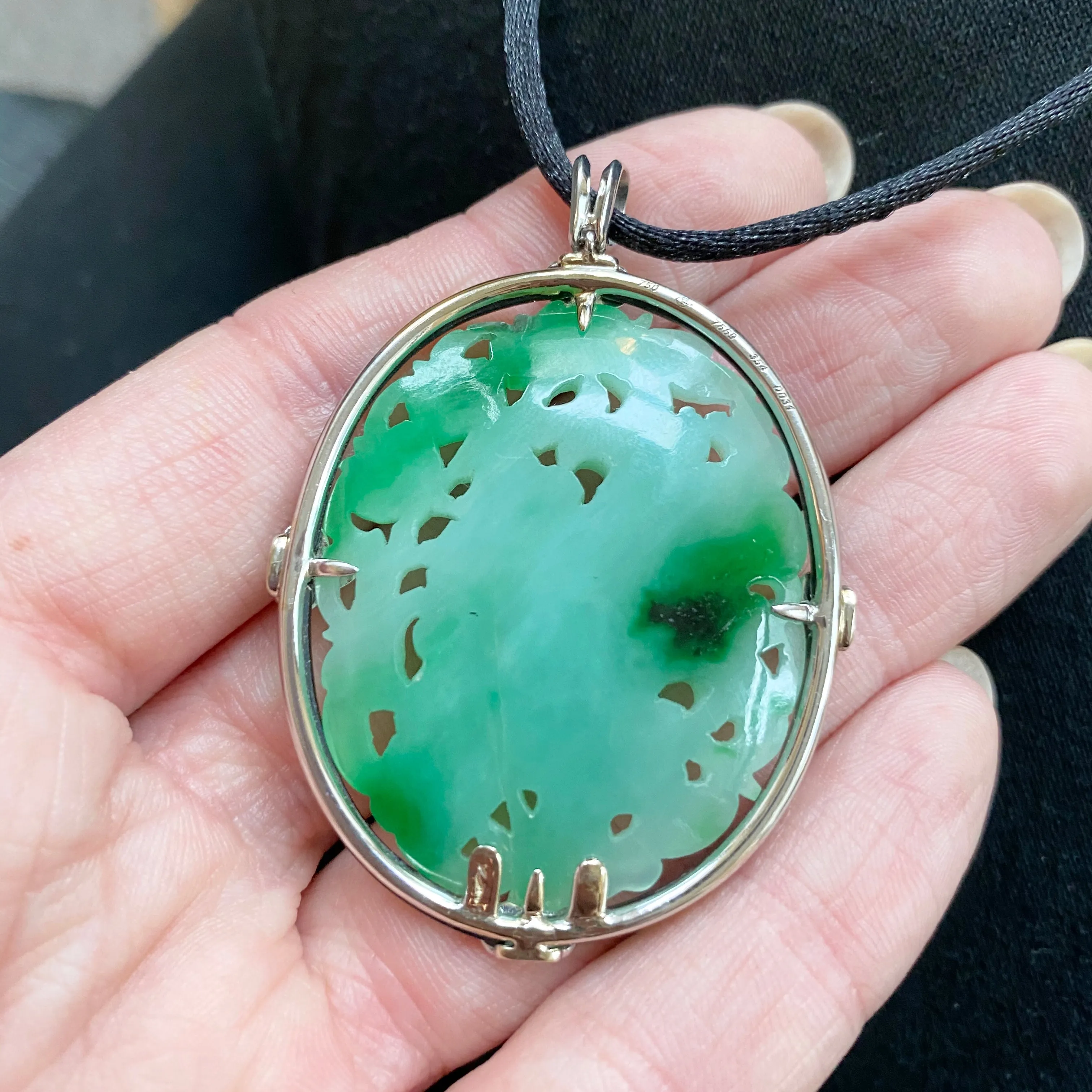 1970s 18KT White Gold Jade, Diamond & Onyx Pendant