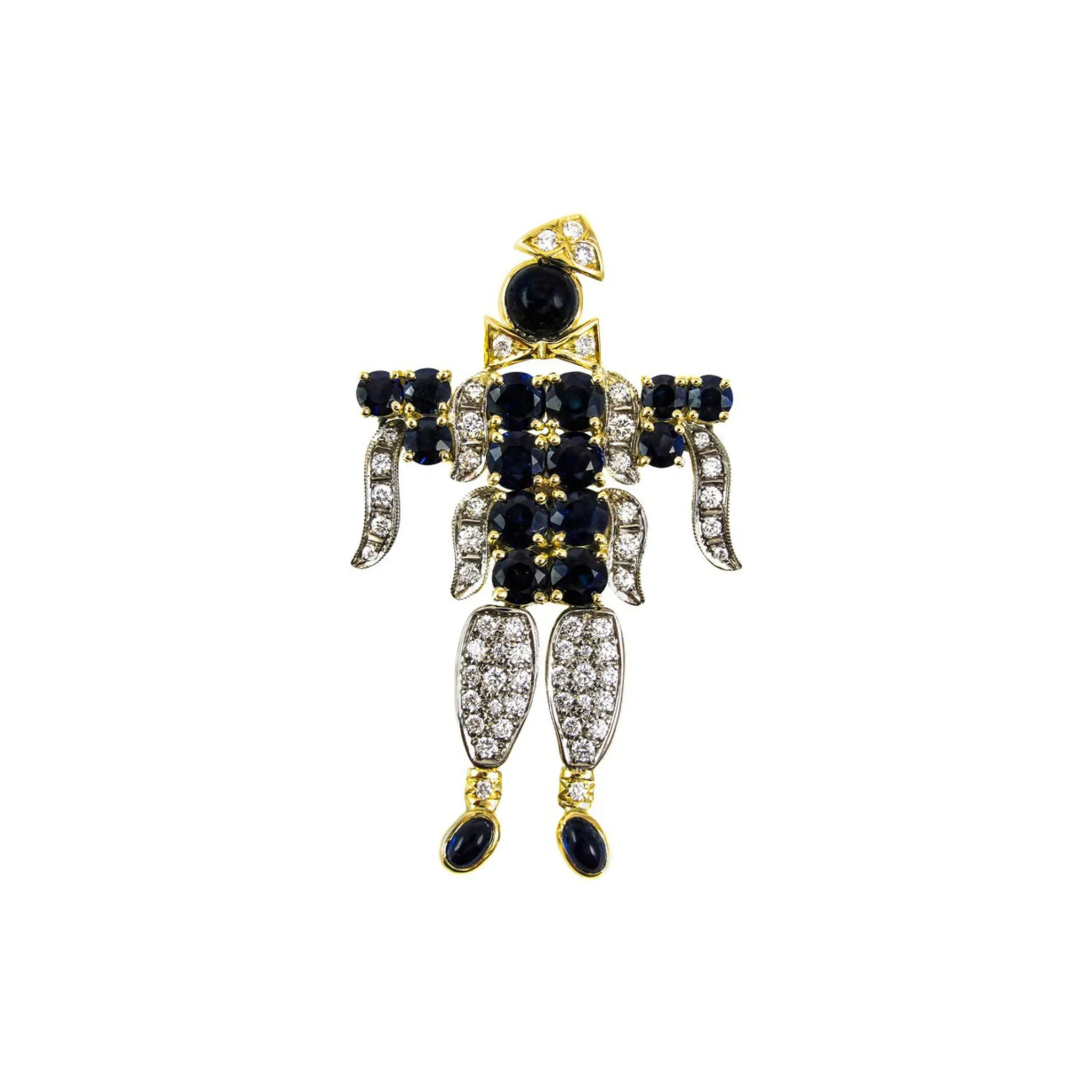 1970s 18KT Yellow & White Gold Sapphire & Diamond Harlequin Pendant
