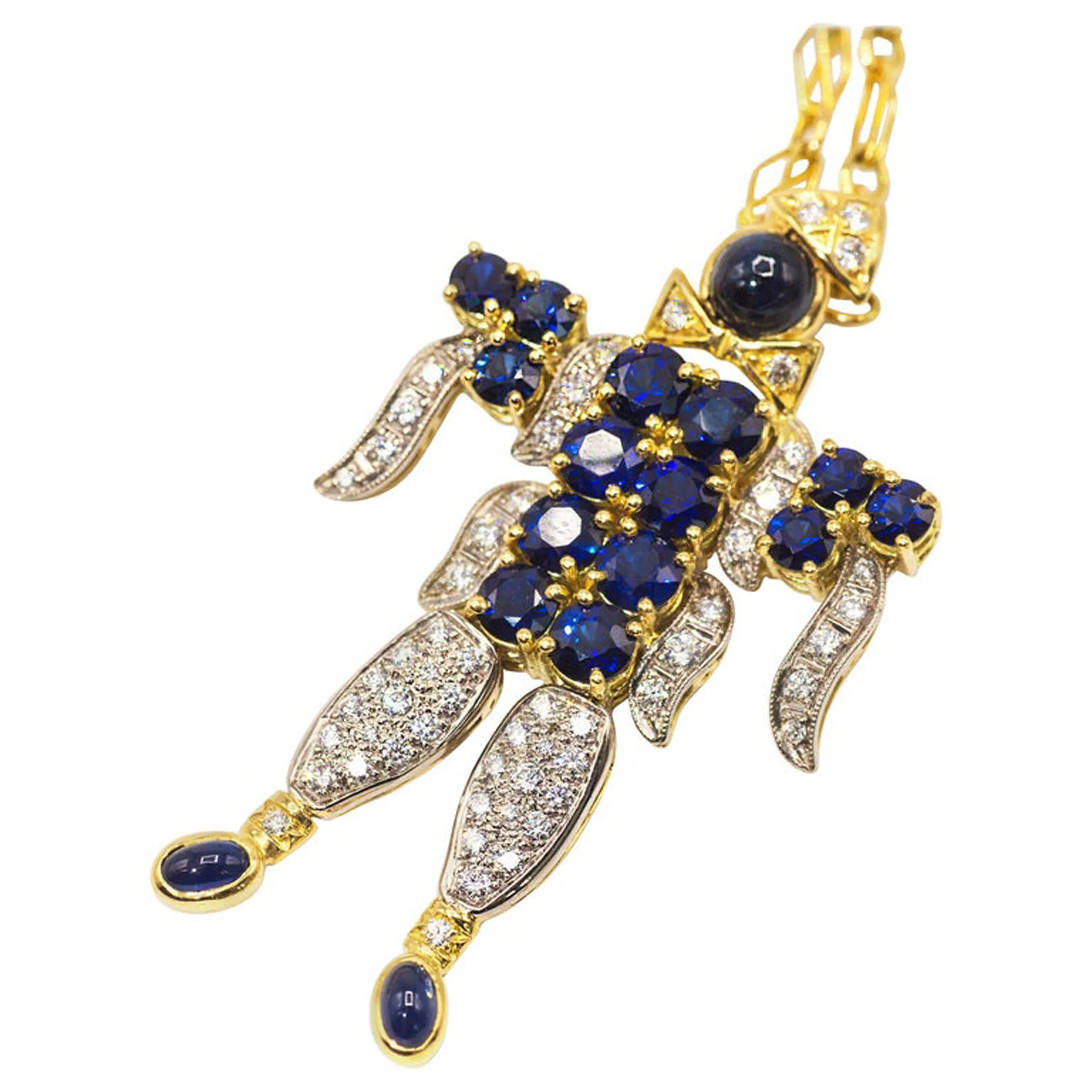1970s 18KT Yellow & White Gold Sapphire & Diamond Harlequin Pendant