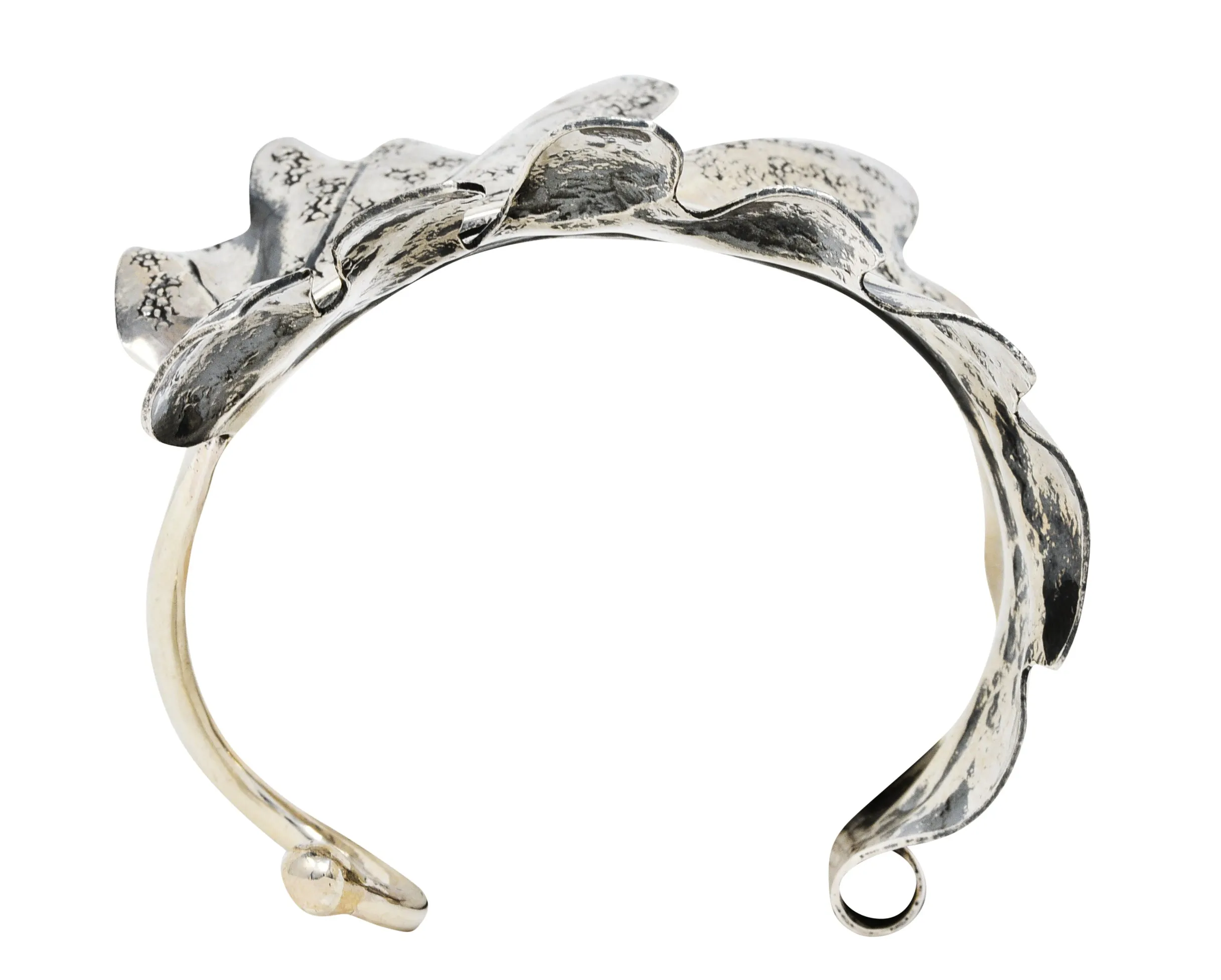 1970's Buccellati Sterling Silver Prestigi Leaf Cuff Bracelet