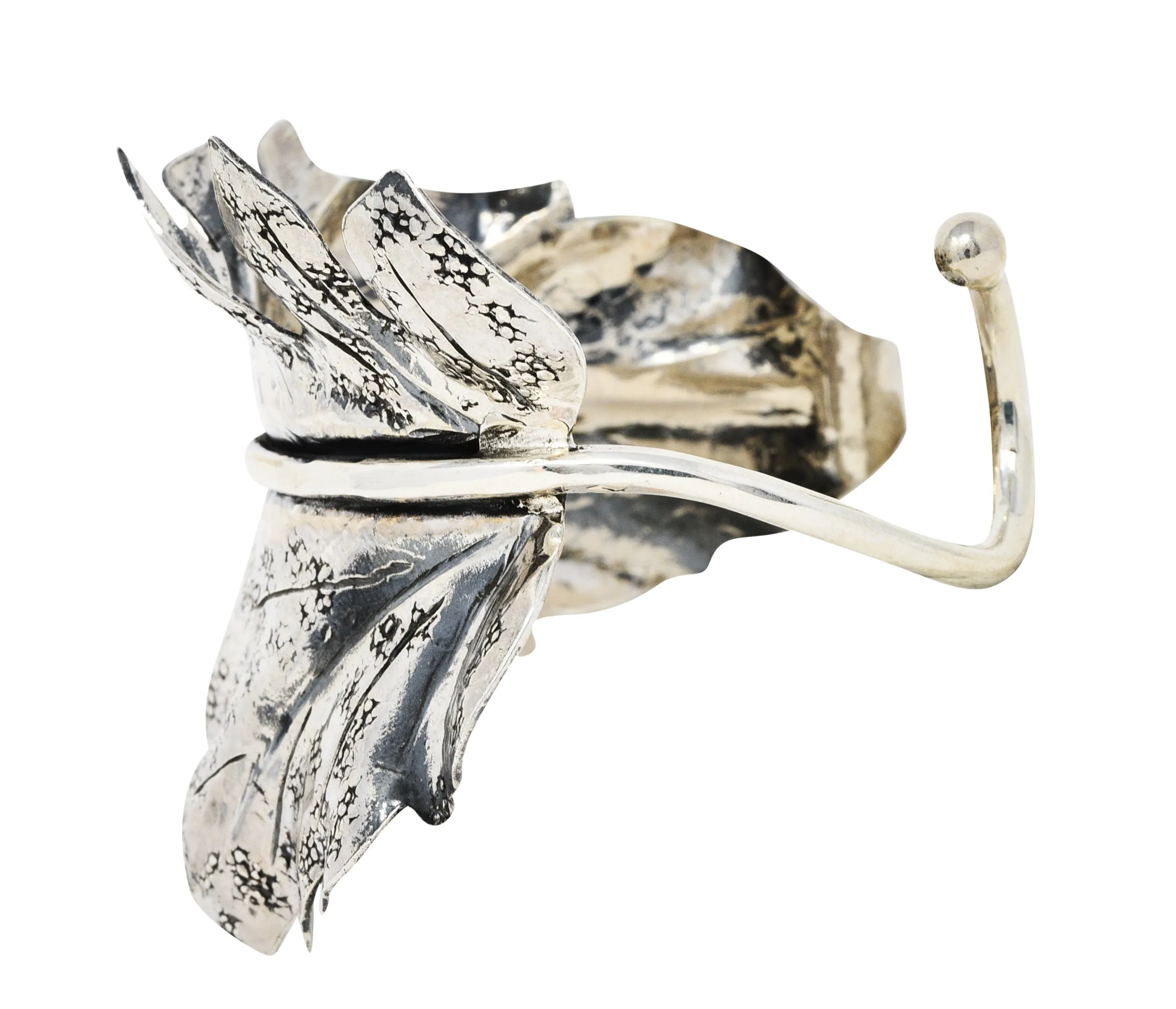 1970's Buccellati Sterling Silver Prestigi Leaf Cuff Bracelet