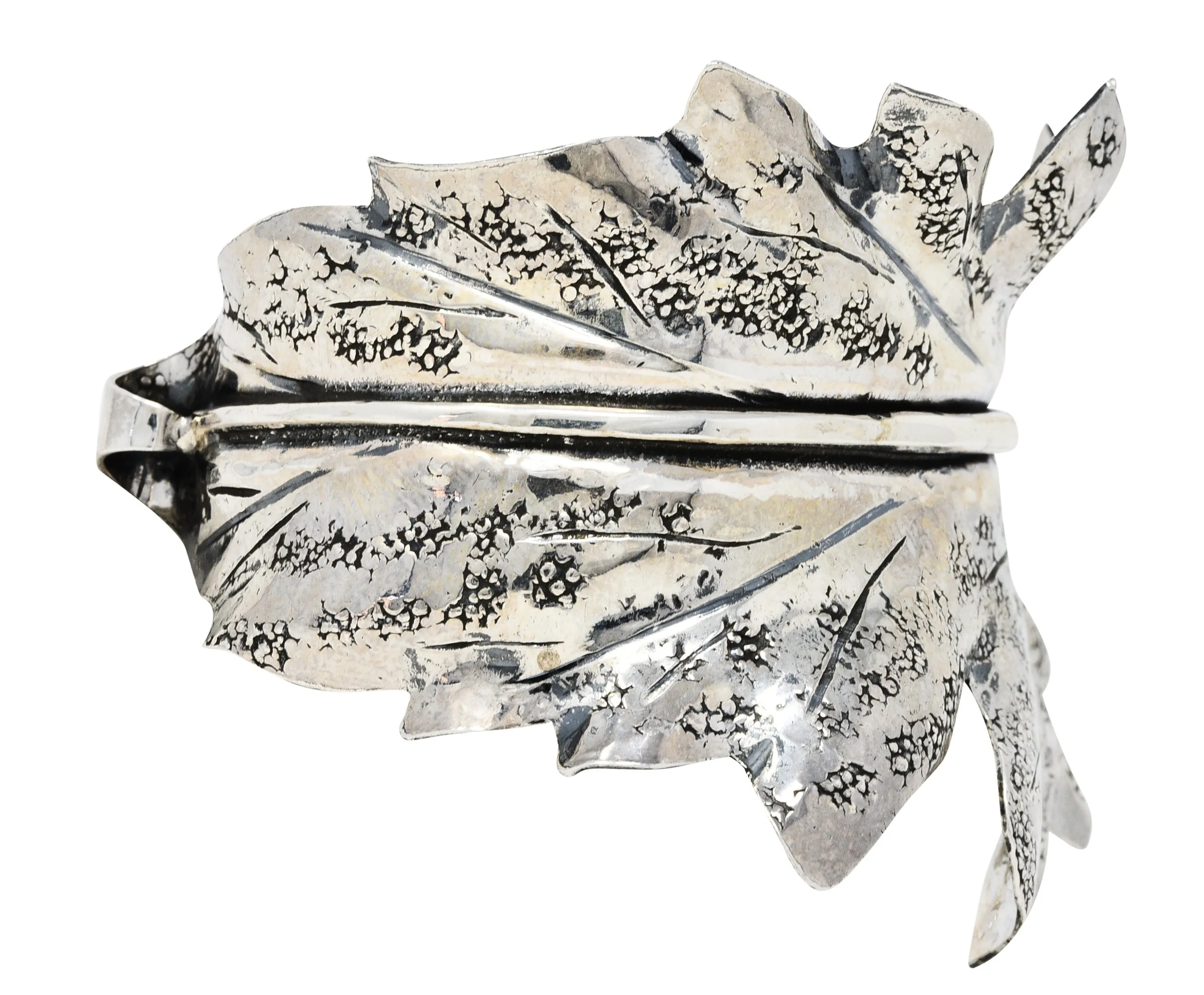 1970's Buccellati Sterling Silver Prestigi Leaf Cuff Bracelet