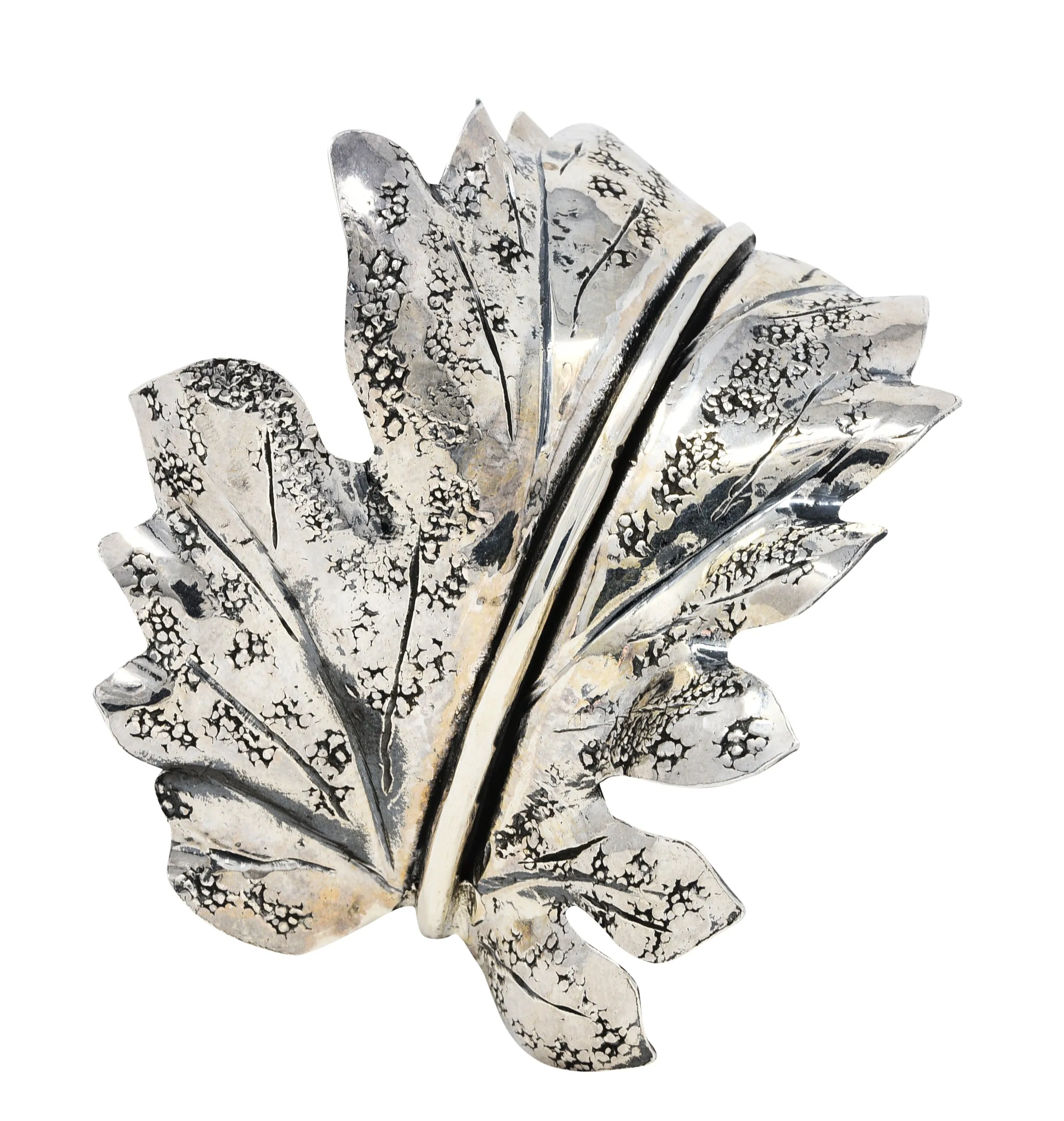 1970's Buccellati Sterling Silver Prestigi Leaf Cuff Bracelet
