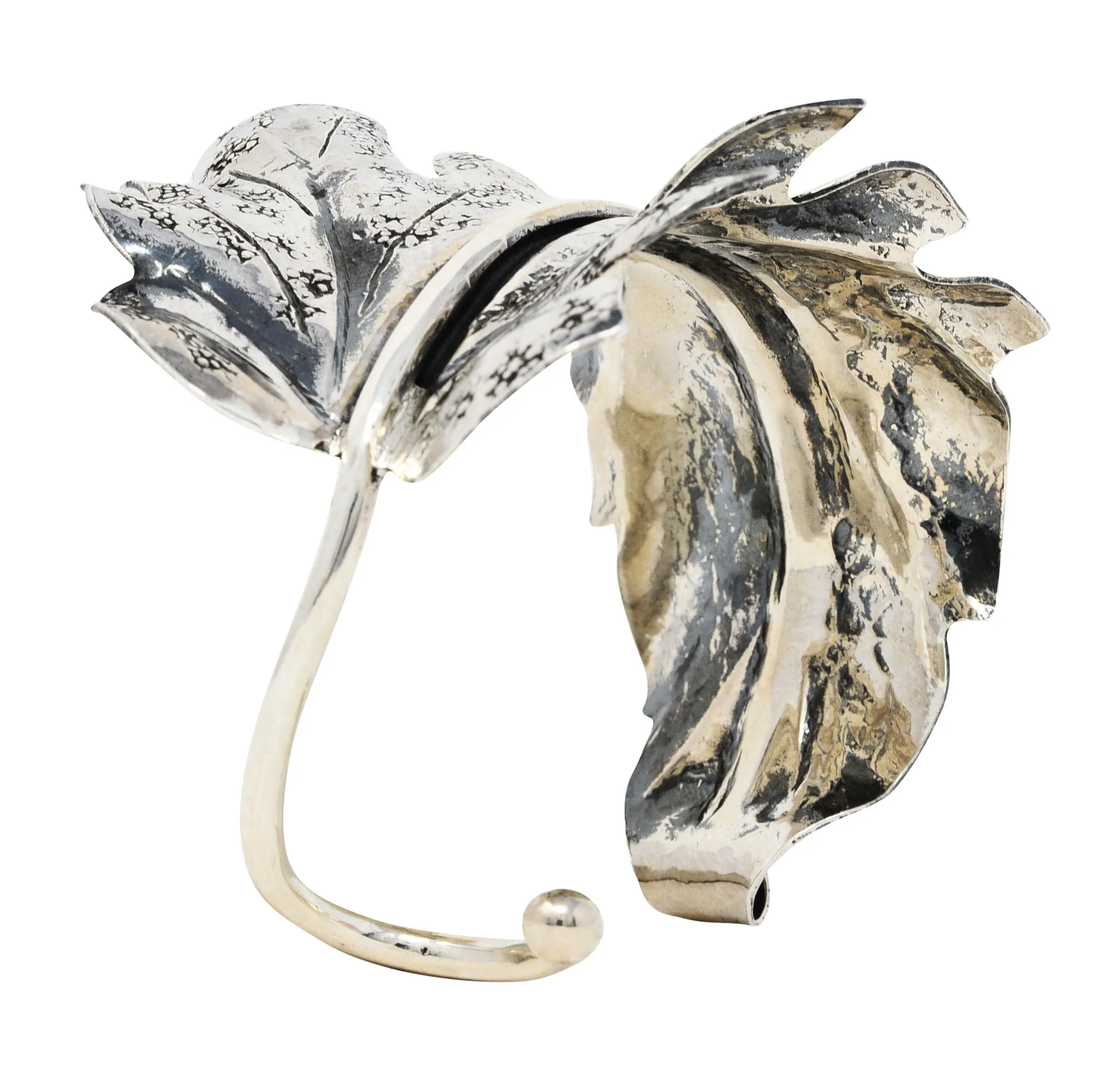1970's Buccellati Sterling Silver Prestigi Leaf Cuff Bracelet