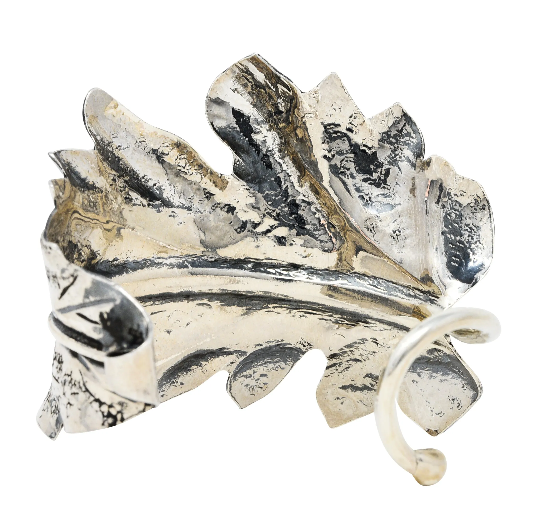 1970's Buccellati Sterling Silver Prestigi Leaf Cuff Bracelet