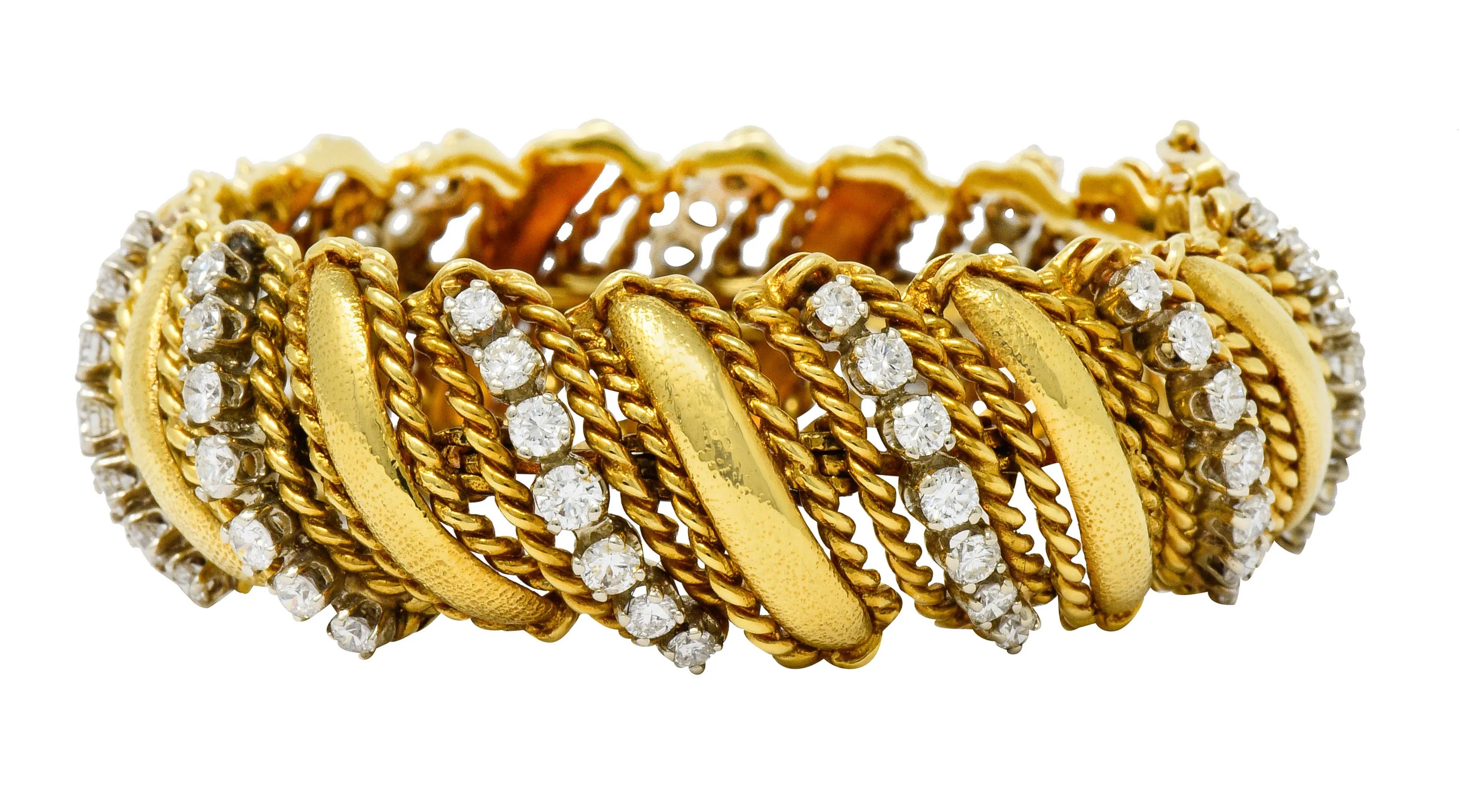1970's Vintage 7.92 CTW Diamond 18 Karat Gold Link Bracelet