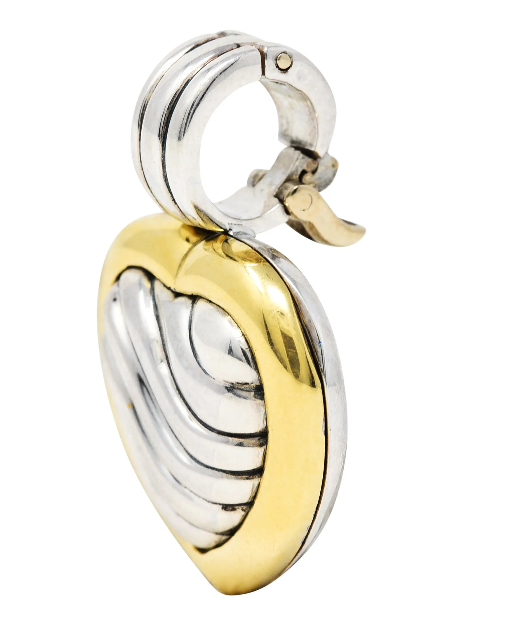 1990's David Yurman 18 Karat Gold Sterling Silver Classic Cable Heart Locket Enhancer Pendant