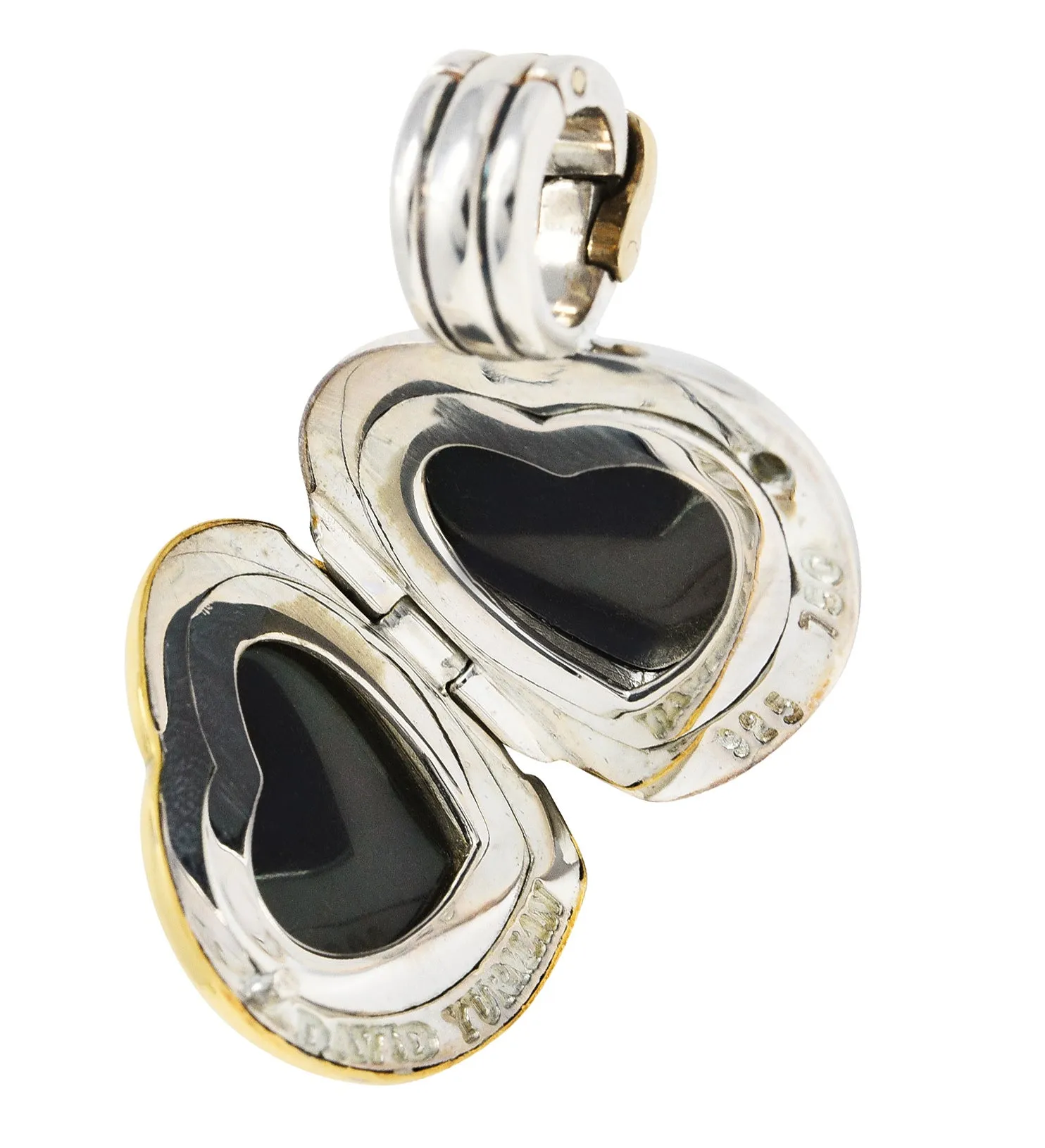 1990's David Yurman 18 Karat Gold Sterling Silver Classic Cable Heart Locket Enhancer Pendant