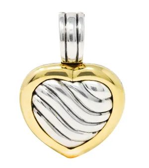 1990's David Yurman 18 Karat Gold Sterling Silver Classic Cable Heart Locket Enhancer Pendant