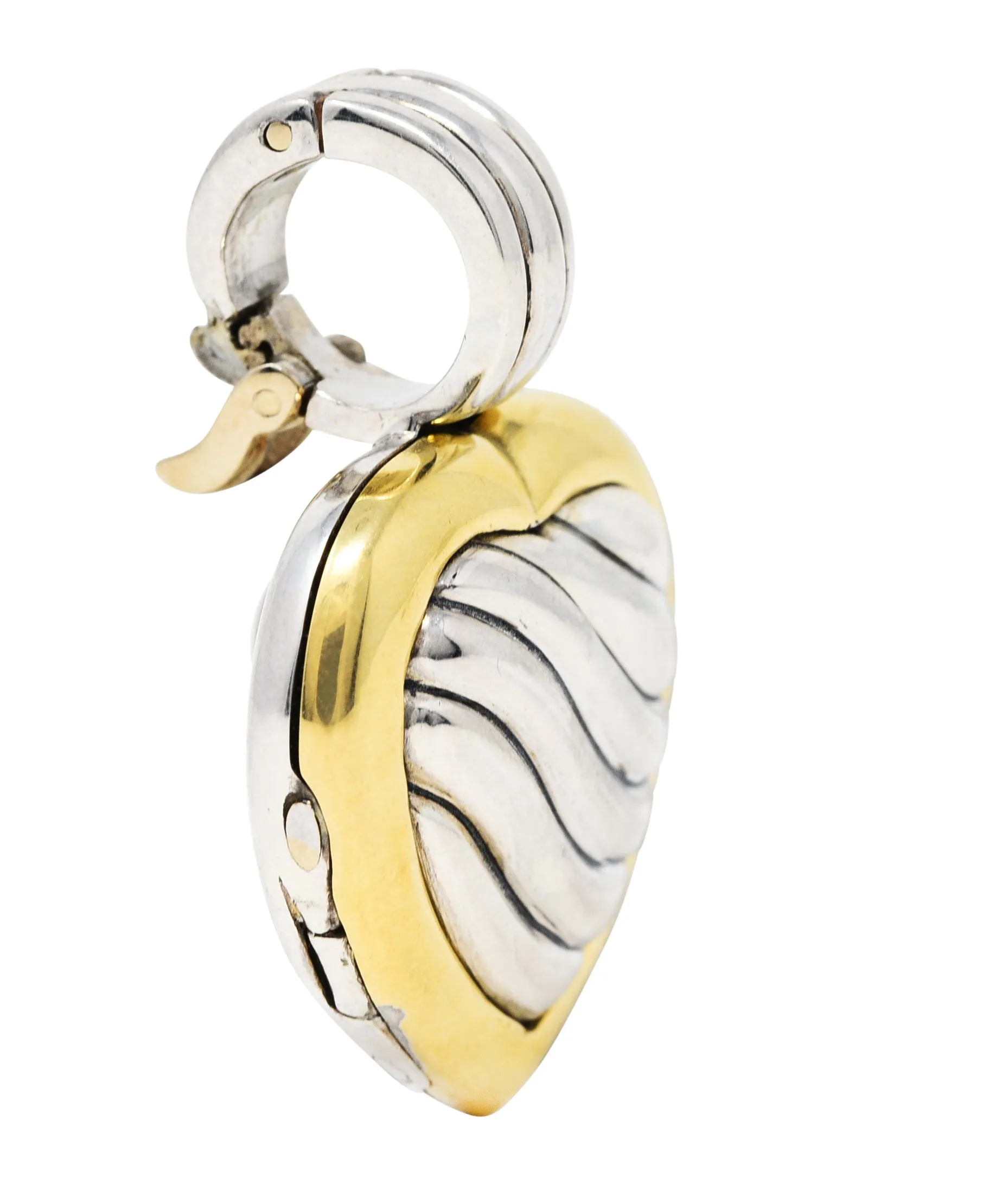1990's David Yurman 18 Karat Gold Sterling Silver Classic Cable Heart Locket Enhancer Pendant