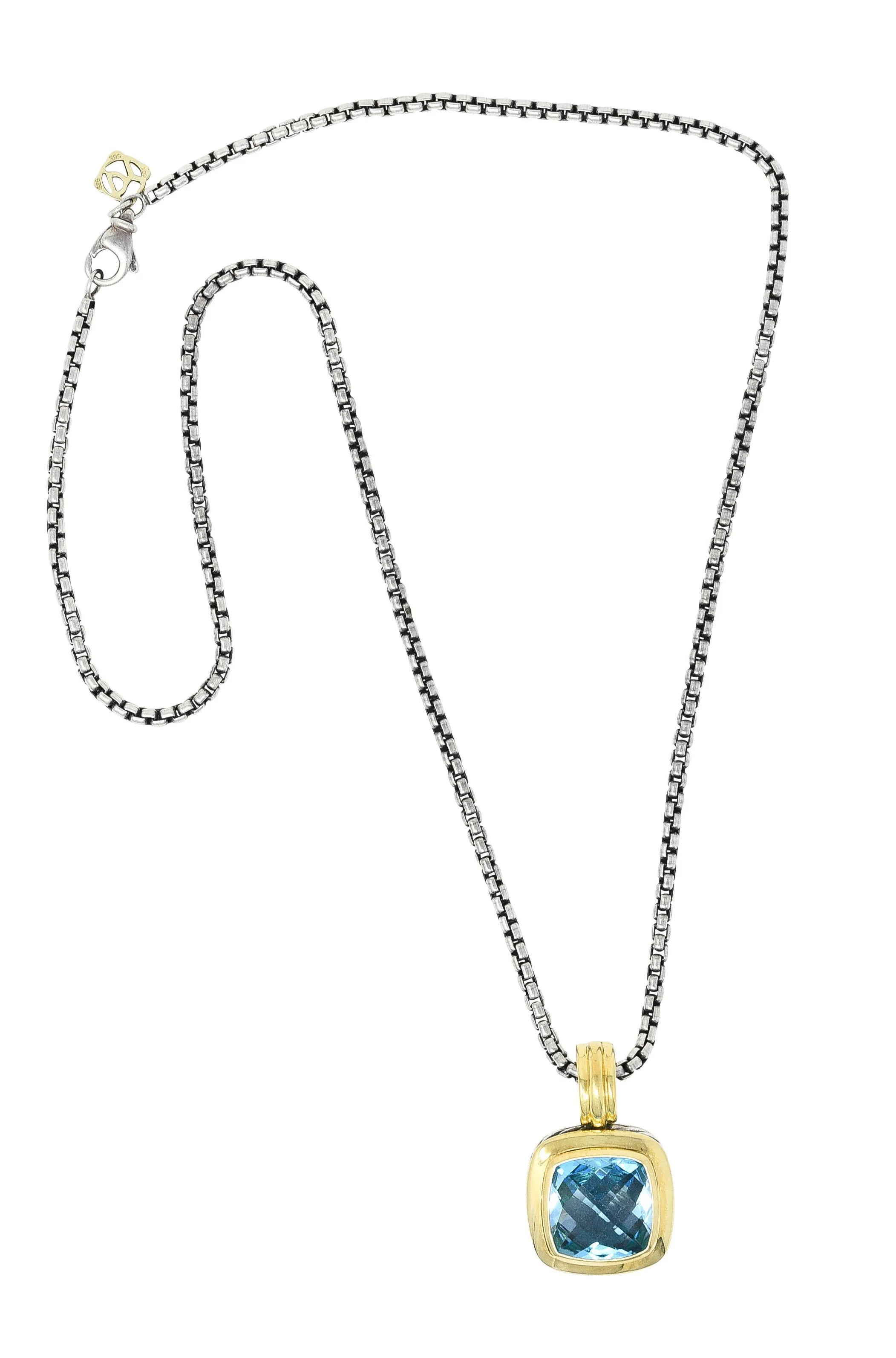 1990's David Yurman Blue Topaz 18 Karat Gold Sterling Silver Enhancer Pendant Necklace