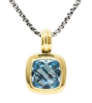 1990's David Yurman Blue Topaz 18 Karat Gold Sterling Silver Enhancer Pendant Necklace