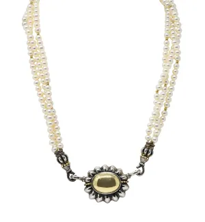 1990's Lagos Pearl 18 Karat Gold Sterling Silver Luna Three Strand Necklace