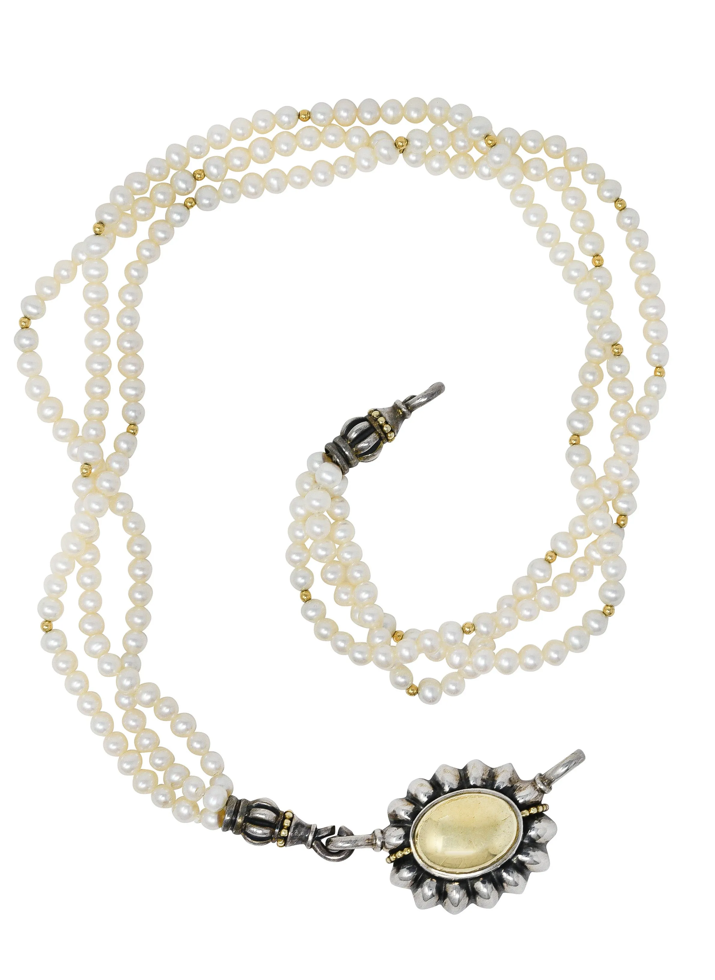1990's Lagos Pearl 18 Karat Gold Sterling Silver Luna Three Strand Necklace