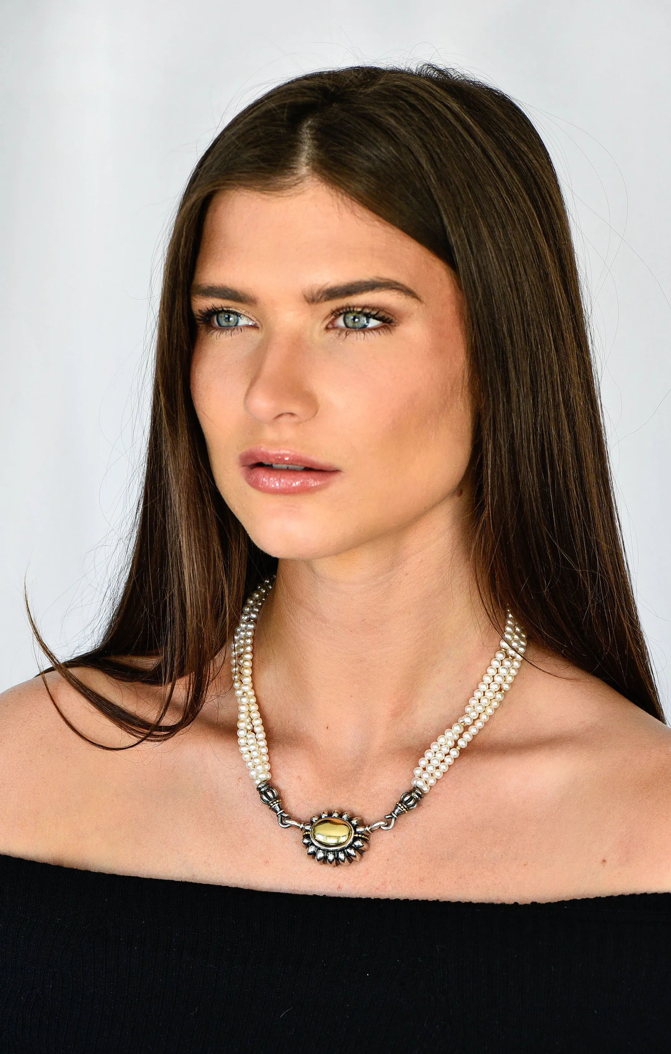 1990's Lagos Pearl 18 Karat Gold Sterling Silver Luna Three Strand Necklace