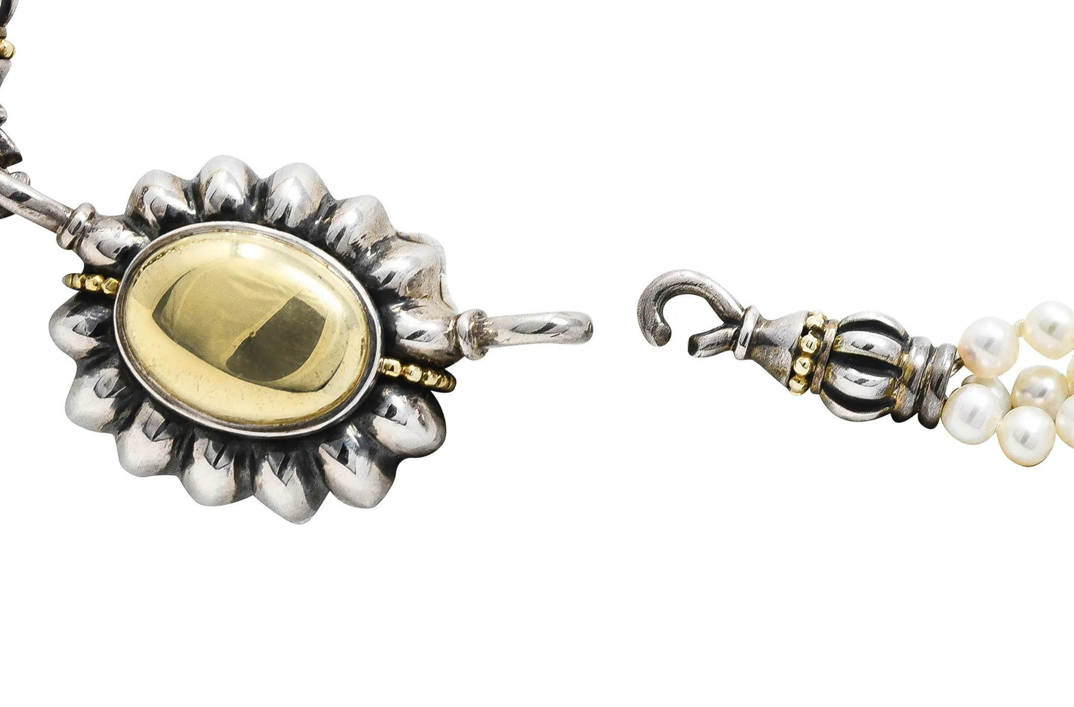 1990's Lagos Pearl 18 Karat Gold Sterling Silver Luna Three Strand Necklace