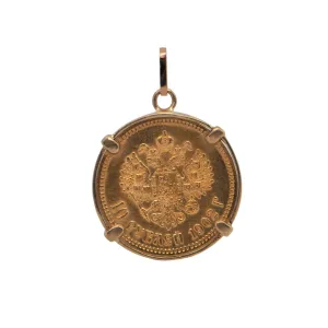 21.6K Gold 1902 10 Rouble Nicholas II Coin Pendant