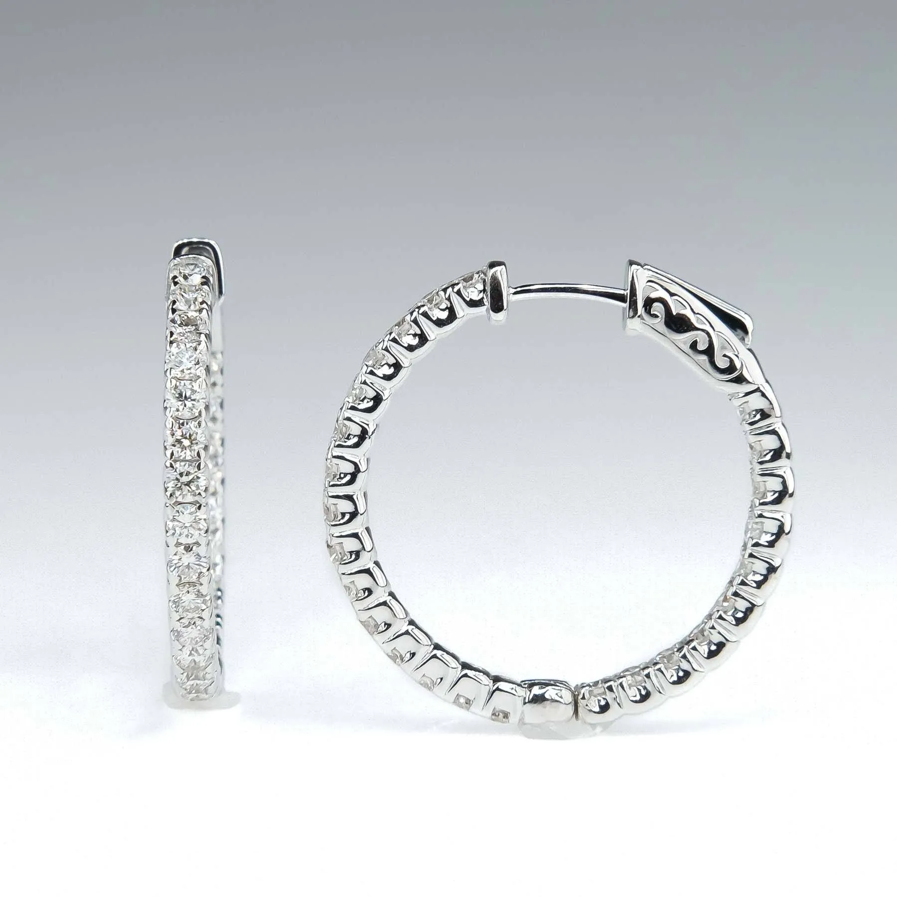 2.18ctw Diamond Inside Out Hoop Earrings in 14K White Gold