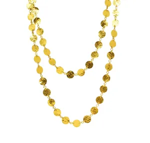 23 Karat Yellow Gold Hammered Disk Long Station Necklace