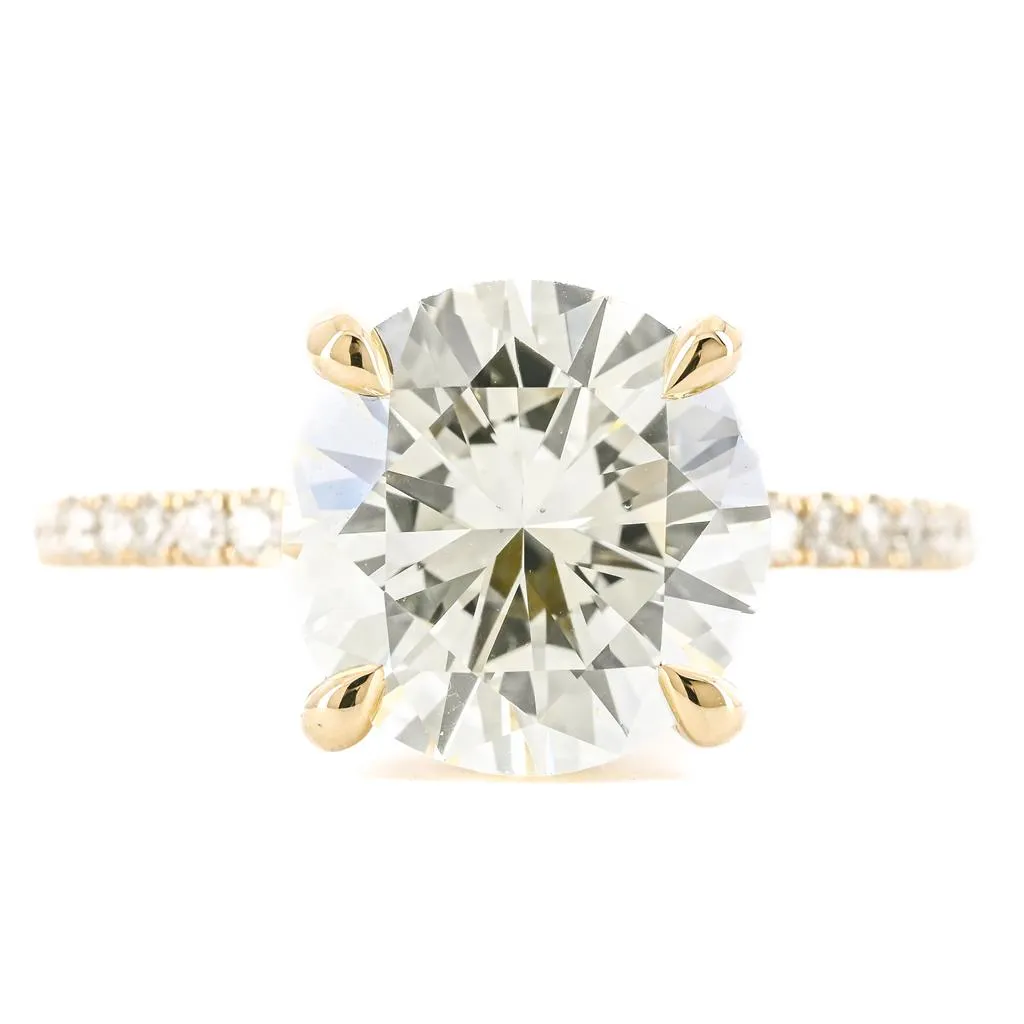 4.18CTW Round Diamond Engagement Ring  - Pav Band - 14K Yellow Gold