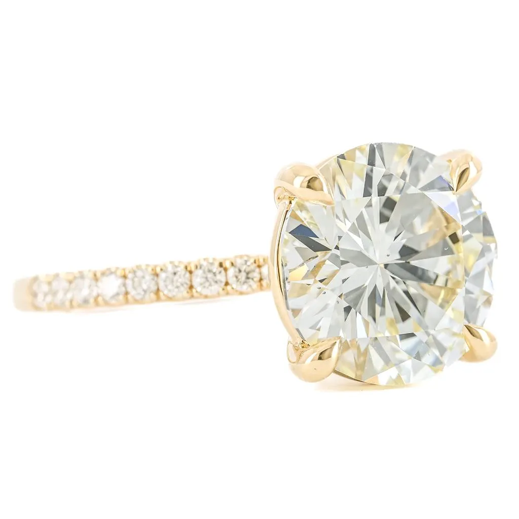 4.18CTW Round Diamond Engagement Ring  - Pav Band - 14K Yellow Gold