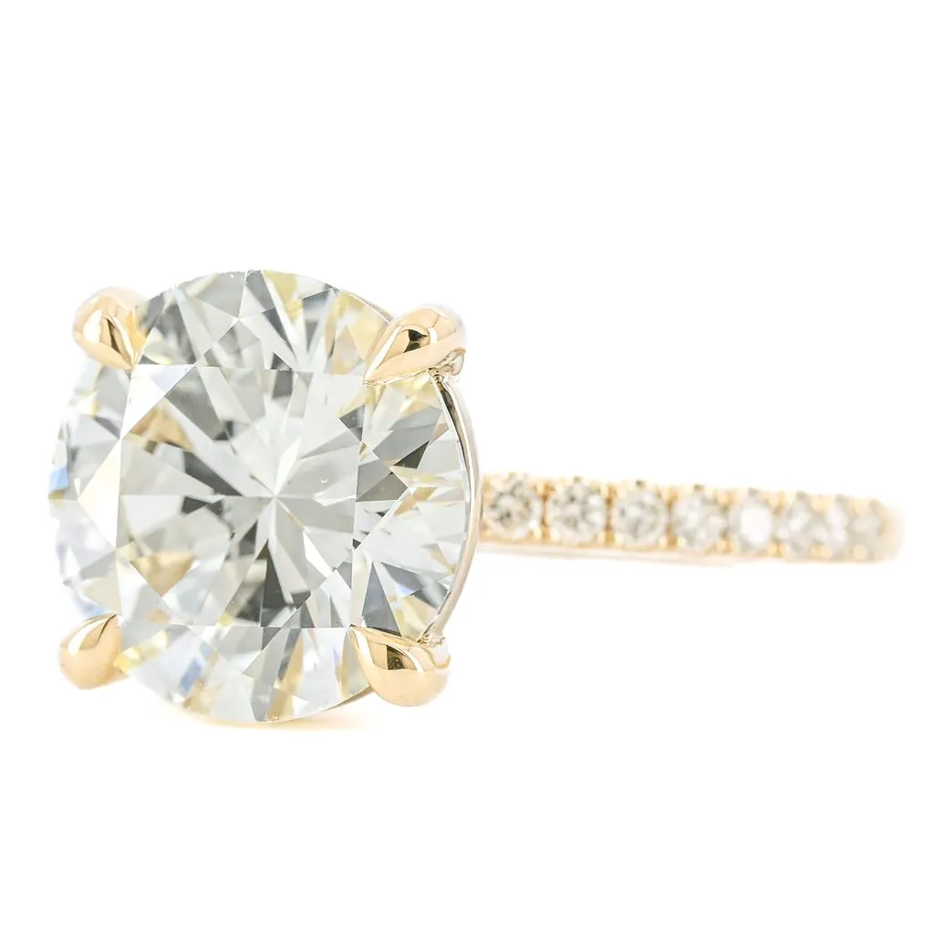 4.18CTW Round Diamond Engagement Ring  - Pav Band - 14K Yellow Gold