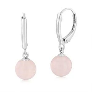 8MM Rose Quartz Drop Earrings in Sterling Silver