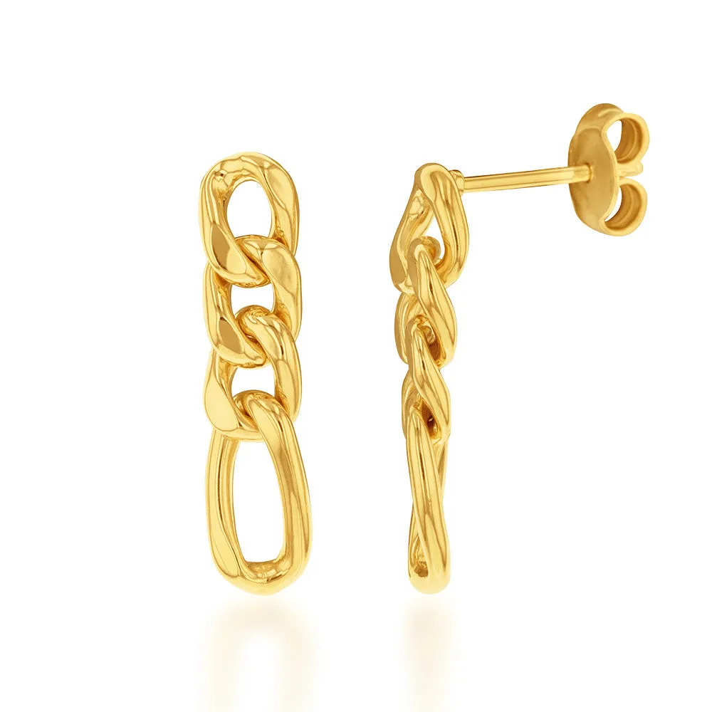 9ct Silverfilled Yellow Gold Curb Link Drop Earrings
