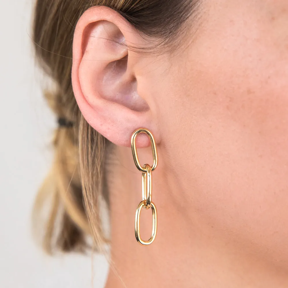 9ct Silverfilled Yellow Gold Diamond Cut Link Drop Earrings
