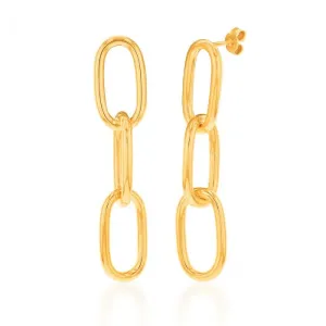9ct Silverfilled Yellow Gold Diamond Cut Link Drop Earrings